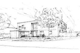 Zeichnung des Kindergartens Ottensheim in Oberösterreich geplant von Architekt Stummer