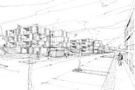 Zeichnung für ein Studentenwohnheim in Hagenberg in Oberösterreich geplant von Architekt Stummer 