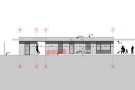 Aufriss vom Klubgebäude der Sektion Tennis im neuen Sportzentrum Eberstalzell