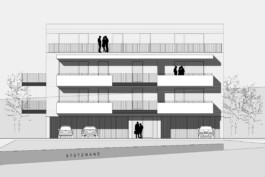 Aufriss von einer Fassade von einem Mehrfamilienhaus mit Balkonen 