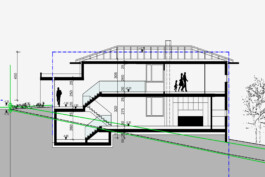 Aufriss von einem Einfamilienhaus in Hanglage 